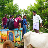 Friends in Bullock Cart Riding near Bangalore